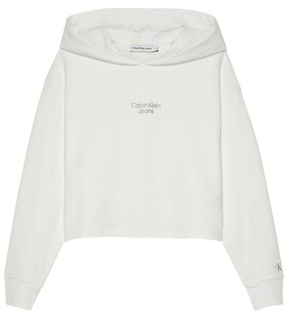 Calvin Klein Hættetrøje - Stack Logo Overlap - Bright White Calvin Klein Hættetrøje - Stack Logo Overlap - Bright White