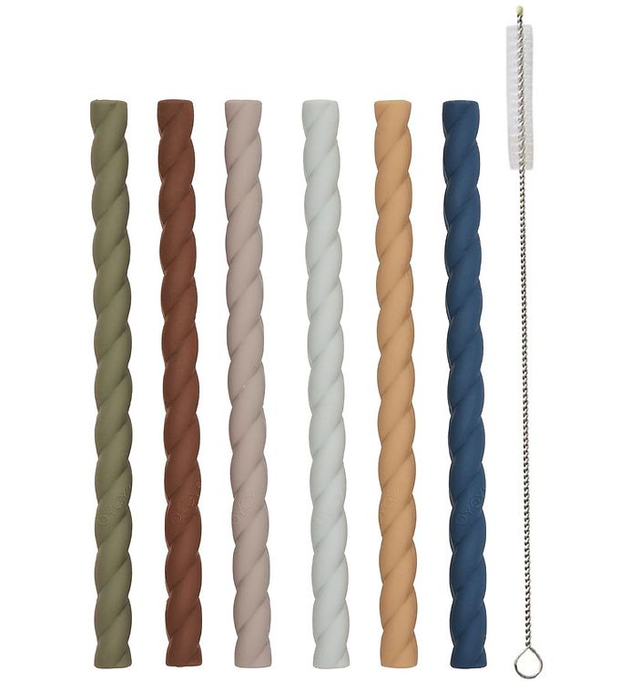 OYOY Sugerør - 6-pak - Silikone - Caramel/Blue