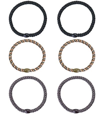 Kknekki Hårelastikker - 6-Pak - Slim - Sort/Grå/Glimmer