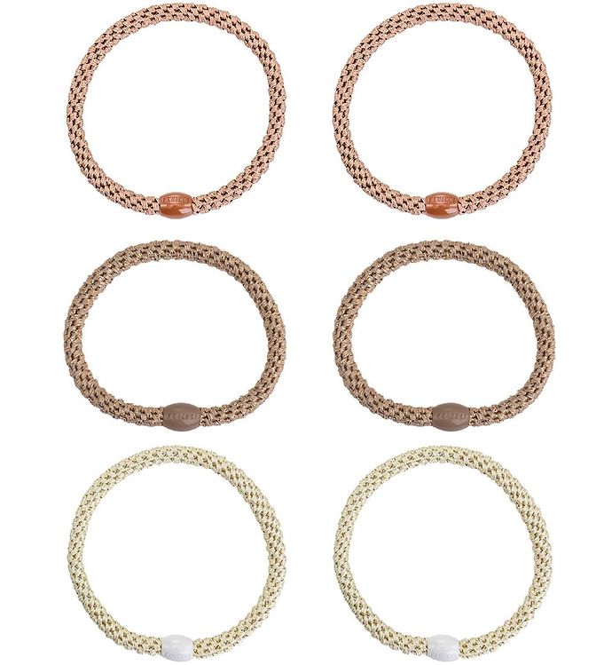 Kknekki Hårelastikker - 6-Pak - Slim - Brun/Beige/Guld