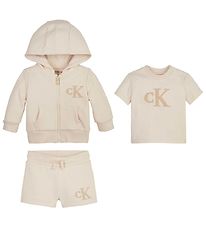 Calvin Klein Sæt - Cardigan/T-shirt/Shorts - Whitecap Gray Calvin Klein Sæt - Cardigan/T-shirt/Shorts - Whitecap Gray