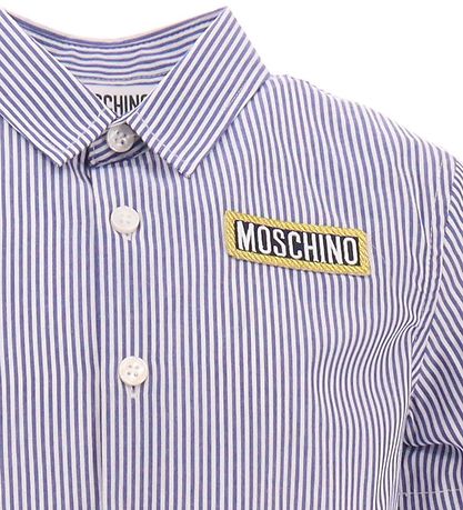Moschino Skjorte k/æ - Blå/Hvidstribet m. Logo Moschino Skjorte k/æ - Blå/Hvidstribet m. Logo