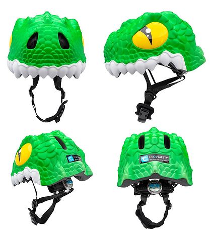 Crazy Safety Cykelhjelm m. Lys - Crocodile - Grøn Crazy Safety Cykelhjelm m. Lys - Crocodile - Grøn