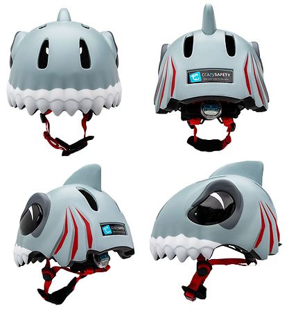 Crazy Safety Cykelhjelm m. Lys - Shark - Grå