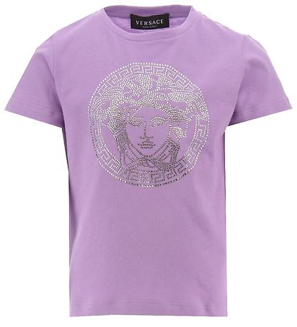 Versace T-shirt - Medusa Strass - Baby Violet m. Krystaller Versace T-shirt - Medusa Strass - Baby Violet m. Krystaller