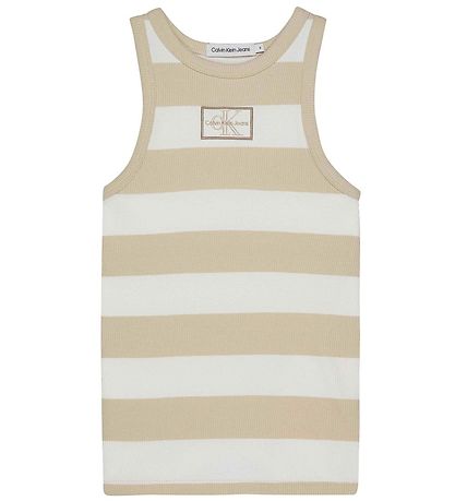 Calvin Klein Tanktop - Rib - Bright White/Classic Beige Calvin Klein Tanktop - Rib - Bright White/Classic Beige