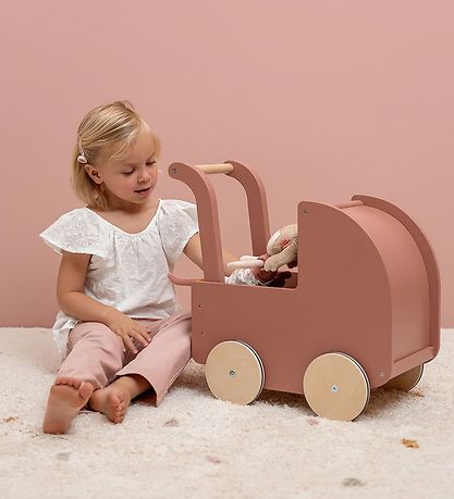 Little Dutch Dukkevogn - Træ - Lyserød