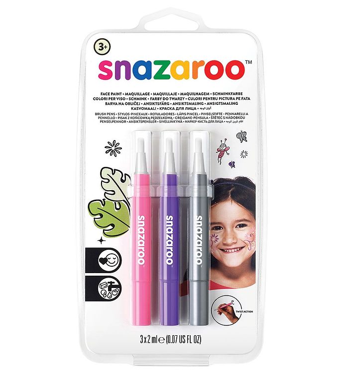 Snazaroo Ansigtsmaling - Penselmaling - 3 Stk. - Pink/Lilla/Sølv billede