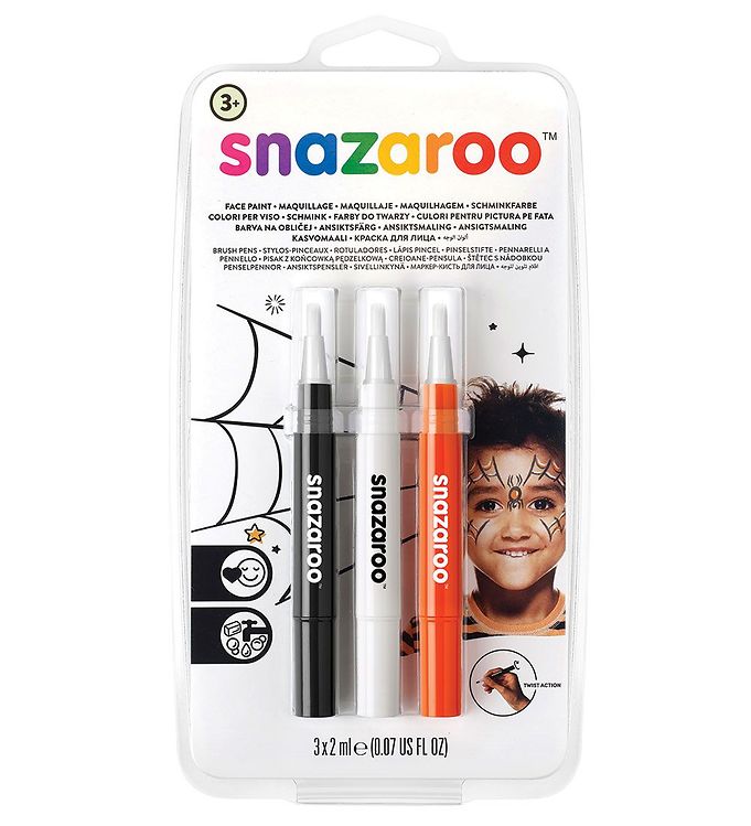 Snazaroo Ansigtsmaling - Penselmaling - 3 Stk. - Sort/Hvid/Rød billede