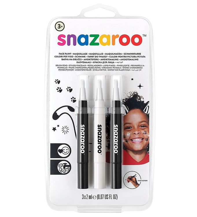 Snazaroo Ansigtsmaling - Penselmaling - 3 Stk. - Sort/Hvid billede