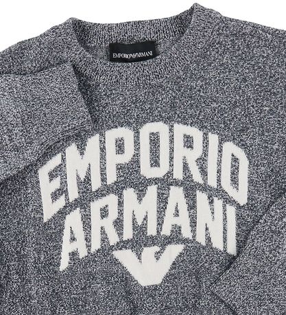 Emporio Armani Bluse - Strik - Navy/Hvidmeleret m. Tekst Emporio Armani Bluse - Strik - Navy/Hvidmeleret m. Tekst