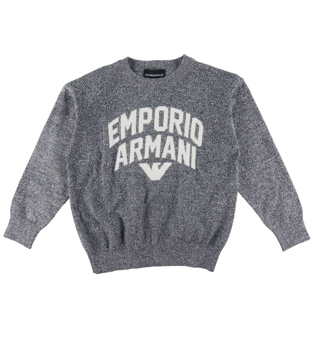 Emporio Armani Bluse - Strick - Navy/Weiß Meliert m. Text - Emporio Armani - 10 Jahre (140) - Blusen