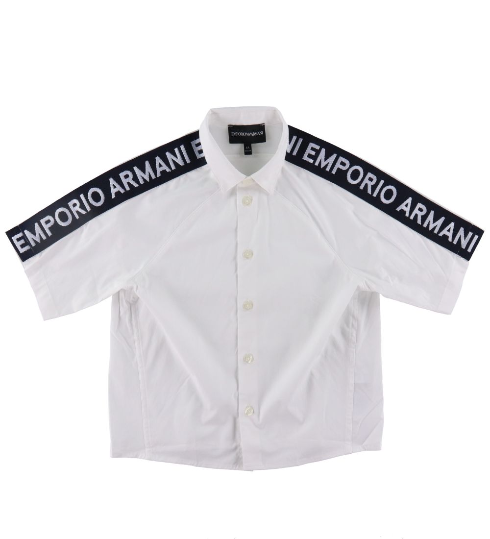Emporio Armani Hemd k/ä - Weiß/Navy m. Logo-Streifen - Emporio Armani - 8 Jahre (128) - Hemd/Bluse K/Ä