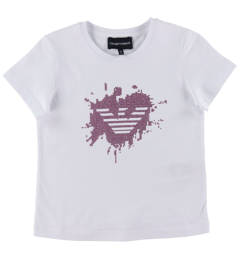 Emporio Armani T-Shirt - Weiß m. Pink/Strassstein - Emporio Armani - 8 Jahre (128) - T-Shirts