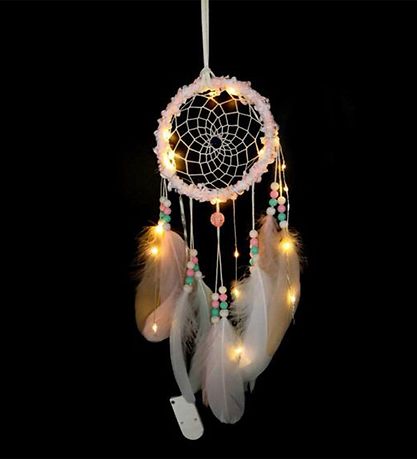 MillaVanilla Drømmefanger - Ophæng m. Fjer/Perler/LED - Past