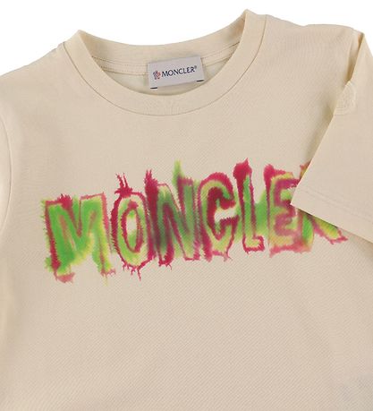 Moncler T-shirt - Beige w. Pink/Green Moncler T-shirt - Beige w. Pink/Green