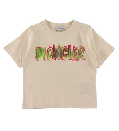 Moncler T-shirt - Beige w. Pink/Green Moncler T-shirt - Beige w. Pink/Green