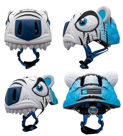 Crazy Safety Cykelhjelm m. Lys - Tiger - Hvid Crazy Safety Cykelhjelm m. Lys - Tiger - Hvid