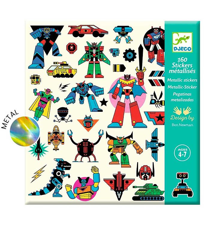 Djeco Klistermærker - Metallic - 160 stk. - Robots