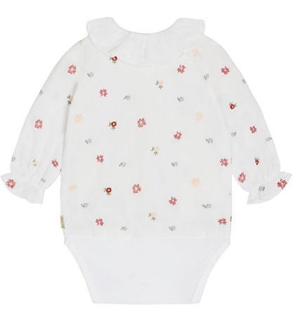 Hust and Claire Skjortebody l/æ - Bernadette - Hvid m. Blomster