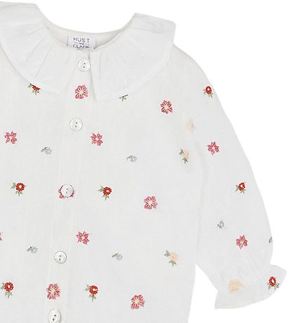 Hust and Claire Skjortebody l/æ - Bernadette - Hvid m. Blomster