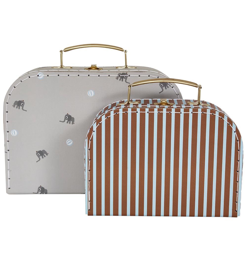 OYOY Kofferset - 2 st. - Elephant & Streifen - Pale Blue - OYOY - One Size - Koffer