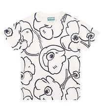 Kenzo T-shirt - Exclusive Edition - Creme/Sort m. Blomster Kenzo T-shirt - Exclusive Edition - Creme/Sort m. Blomster