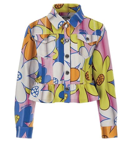 Moschino Denimjakke - Cropped - Pink Flowers Moschino Denimjakke - Cropped - Pink Flowers