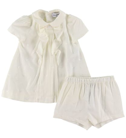 Emporio Armani Kjole m. Bloomers - Off White m. Logoer Emporio Armani Kjole m. Bloomers - Off White m. Logoer