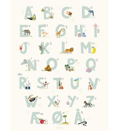 Vissevasse Plakat - 50x70 - Alphabet Blue Danish Vissevasse Plakat - 50x70 - Alphabet Blue Danish