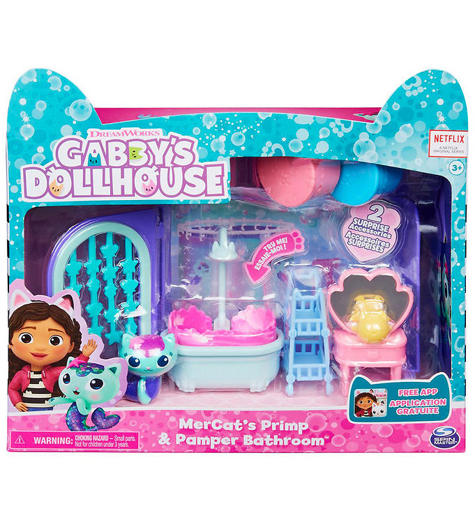 Gabby's Dollhouse Sæt - 8 Dele - Mercat Primp & Pamper Bathroom