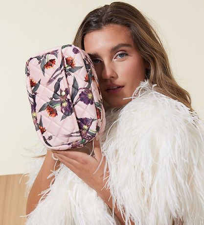 Fan Palm Toiletry Bag - Medium+ - Quilted Velvet - Rose Hibiscus