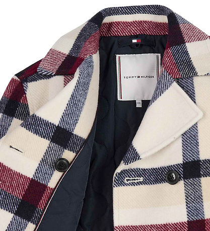 Tommy Hilfiger Jakke - Check Peacoat - Cremeternet med Navy/Rød