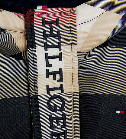 Tommy Hilfiger Dynejakke - Global Stripe Check - Rød/Hvid/Navyte