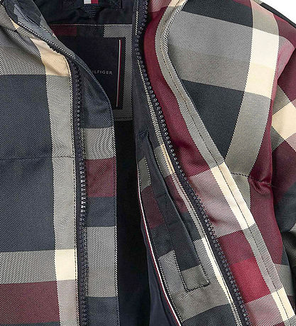 Tommy Hilfiger Dynejakke - Global Stripe Check - Rød/Hvid/Navyte
