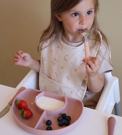 Cam Cam Tallerken - Silikone - 3 Rum - Flower - Dusty Rose