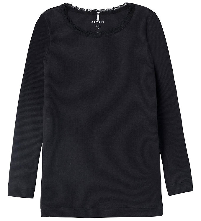 Name It Ribbluse Sort Med Blondekant - Str. 1.5y 86cm