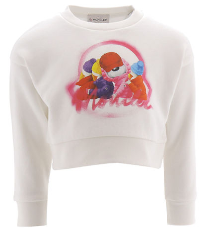 Moncler Sweatshirt - Cropped - White w. Print Moncler Sweatshirt - Cropped - White w. Print
