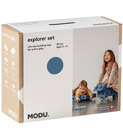 MODU Explorer Sæt - 20 Dele - 55x40x20 cm - Deep Blue/Sky Blue