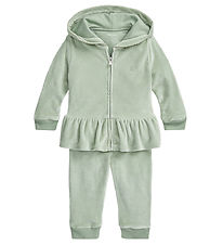Polo Ralph Lauren Cardigan/Velourbukser - Støvet Grøn Polo Ralph Lauren Cardigan/Velourbukser - Støvet Grøn