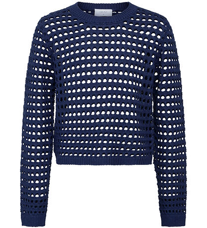 Grunt Bluse - Cropped - Strik - Pontinha - Mørkeblå m. Hulmønste Grunt Bluse - Cropped - Strik - Pontinha - Mørkeblå m. Hulmønste