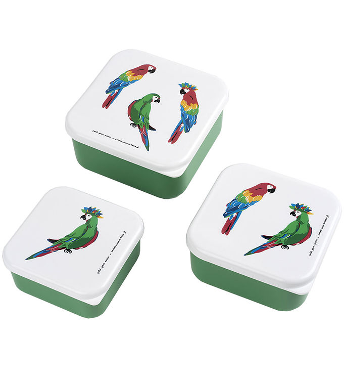 Petit Jour Paris Madkassesæt - 3 stk - 11,5 x 5,5 cm - Papegøjer