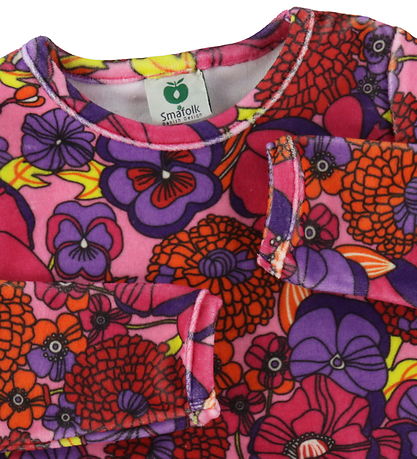 Småfolk Kjole - Velour - Sea Pink m. Blomster