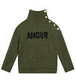 Zadig & Voltaire Bluse - Uld - Grønmeleret m. Tekst/Knapper Zadig & Voltaire Bluse - Uld - Grønmeleret m. Tekst/Knapper