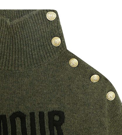 Zadig & Voltaire Bluse - Uld - Grønmeleret m. Tekst/Knapper Zadig & Voltaire Bluse - Uld - Grønmeleret m. Tekst/Knapper