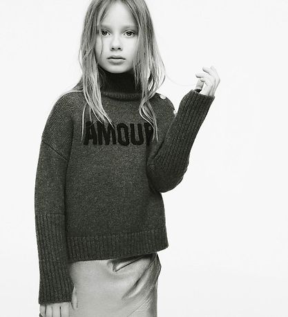 Zadig & Voltaire Bluse - Uld - Grønmeleret m. Tekst/Knapper Zadig & Voltaire Bluse - Uld - Grønmeleret m. Tekst/Knapper