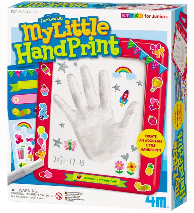 4M Thinking Kits Piccole Impronte Gipsaftrykskit - Inkl. Bakke, Gips, Glitterlim, Klistermærker, Støtte - Fra 5 år