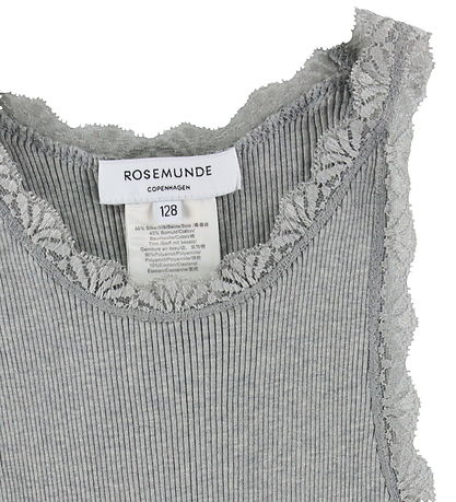 Rosemunde Top - Silke/Bomuld - Rib - Light Grey Melange m. Blond