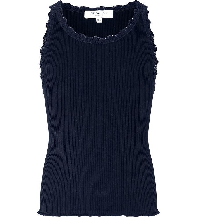 Rosemunde Top - Silke/Bomuld - Rib - Navy m. Blonder