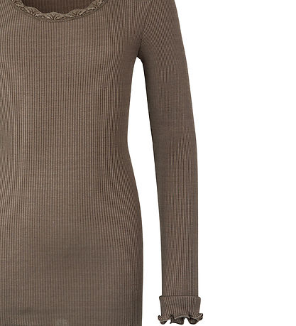 Rosemunde Bluse - Silke/Bomuld - Rib - Falcon m. Blonder Rosemunde Bluse - Silke/Bomuld - Rib - Falcon m. Blonder